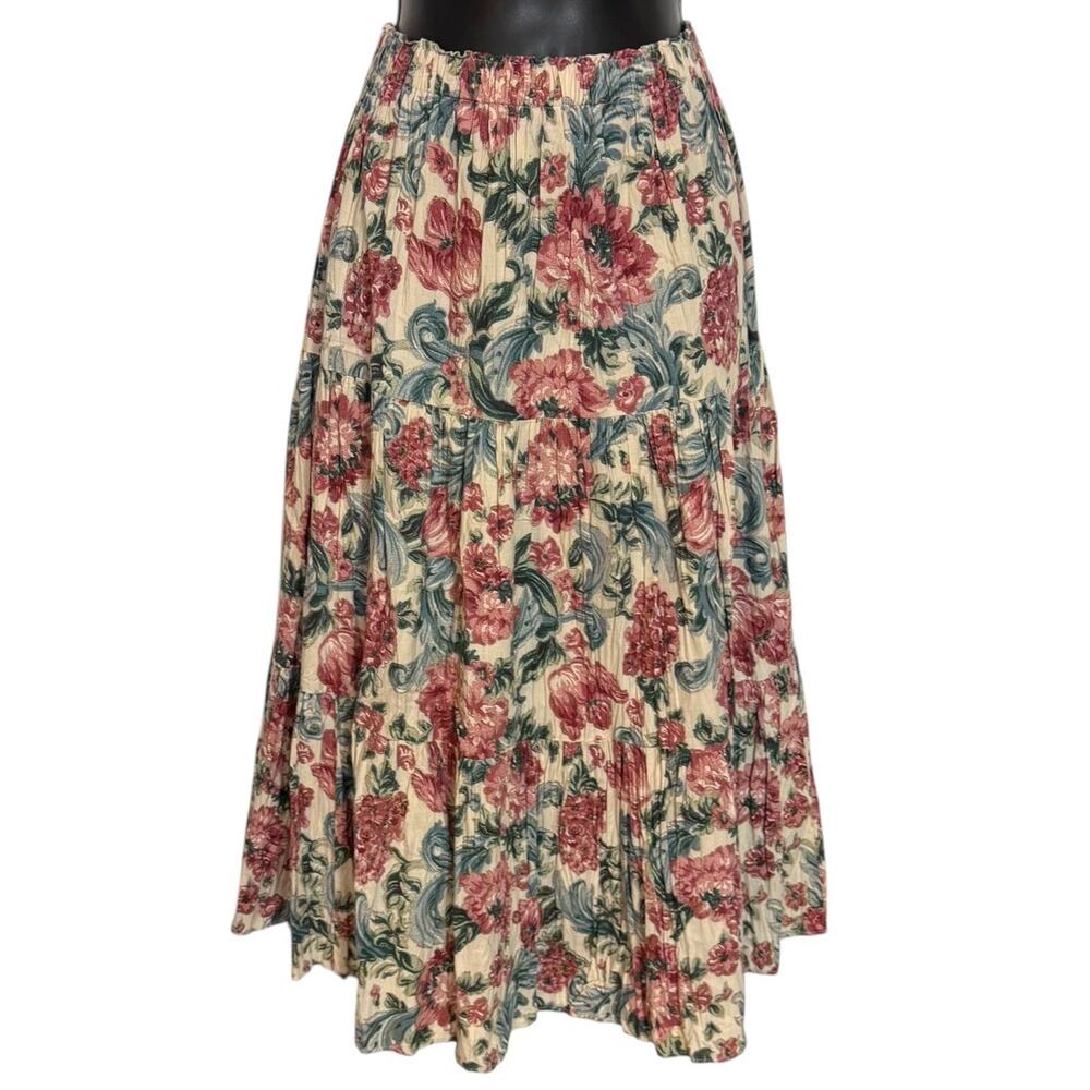 PITCHFORK VINTAGE COTTAGECORE WESTERN FLORAL TIERED MIDI SKIRT BOHO CHIC SIZE L